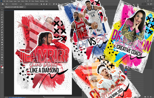 PSD-209 Outline Text Photo Grunge Brush Pattern Stripes Sports Trendy Football Basketball All-Over Sublimation Photoshop Template