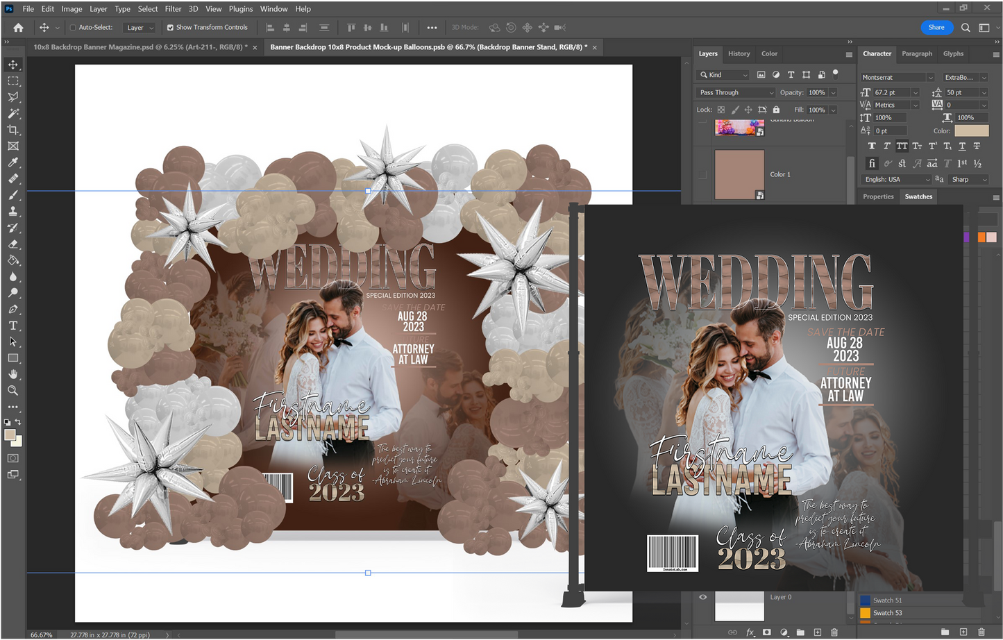 PSD-212 Banner Backdrop Mockup Balloons All-Over Sublimation Photoshop Template
