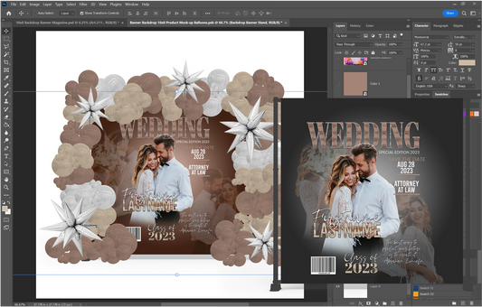 PSD-212 Banner Backdrop Mockup Balloons All-Over Sublimation Photoshop Template