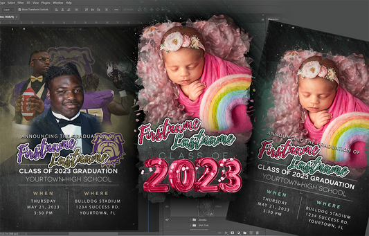 PSD-213 Invitation formal Chalkboard Graduation Wedding Baby Shower Birthday All-Over Sublimation Photoshop Template