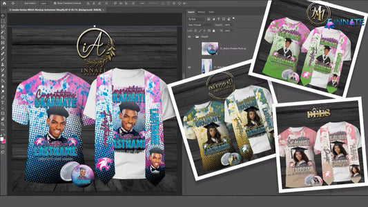 PSD-216 Graduation Shirt Stole Button Halftone Splash Memorial Event Wedding Church All-Over Sublimation Photoshop Template
