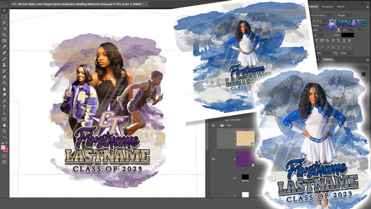 PSD-217 Water Color Elegant Sports Graduation Wedding Memorial Senior All-Over Sublimation Photoshop Template