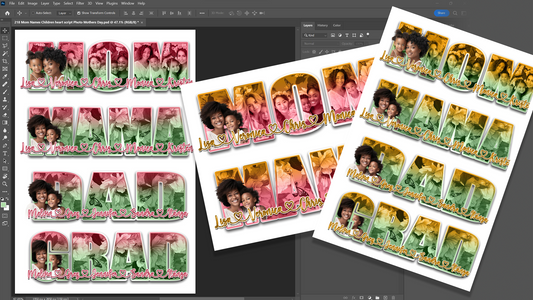 PSD-218 Mom Names Children heart script Photo Mothers Day All-Over Sublimation Photoshop Template Design