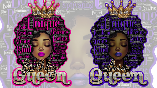 PSD-227 Queen Word Art Afro Curly Hair Change Skin Tone Lips Hair Photoshop Template DTF All-Over Sublimation