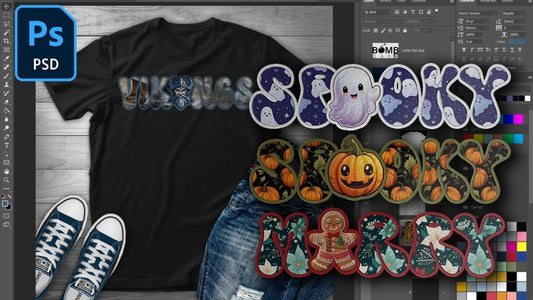 PSD-241 Retro Groovy Embroidery Photoshop Template Halloween Christmas Sports Team All-Over Sublimation Photoshop Template