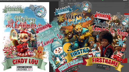 PSD-244 Santa Sack Christmas Whoville Inspired North Pole Express All-Over Sublimation Photoshop Template